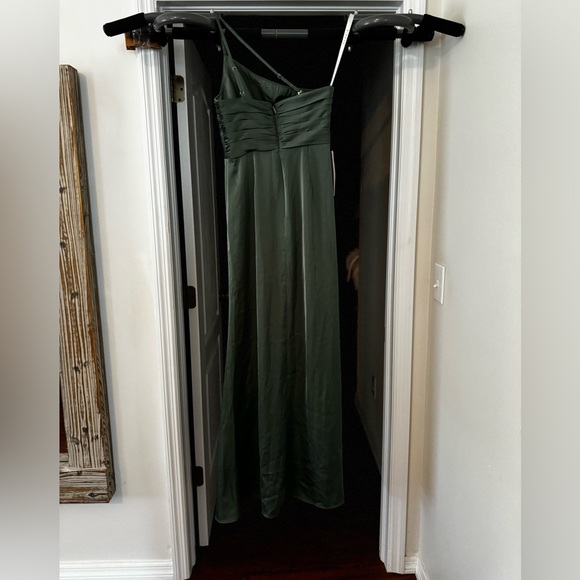Azazie Eren satin eucalyptus one shoulder dress A6 - Picture 3 of 8